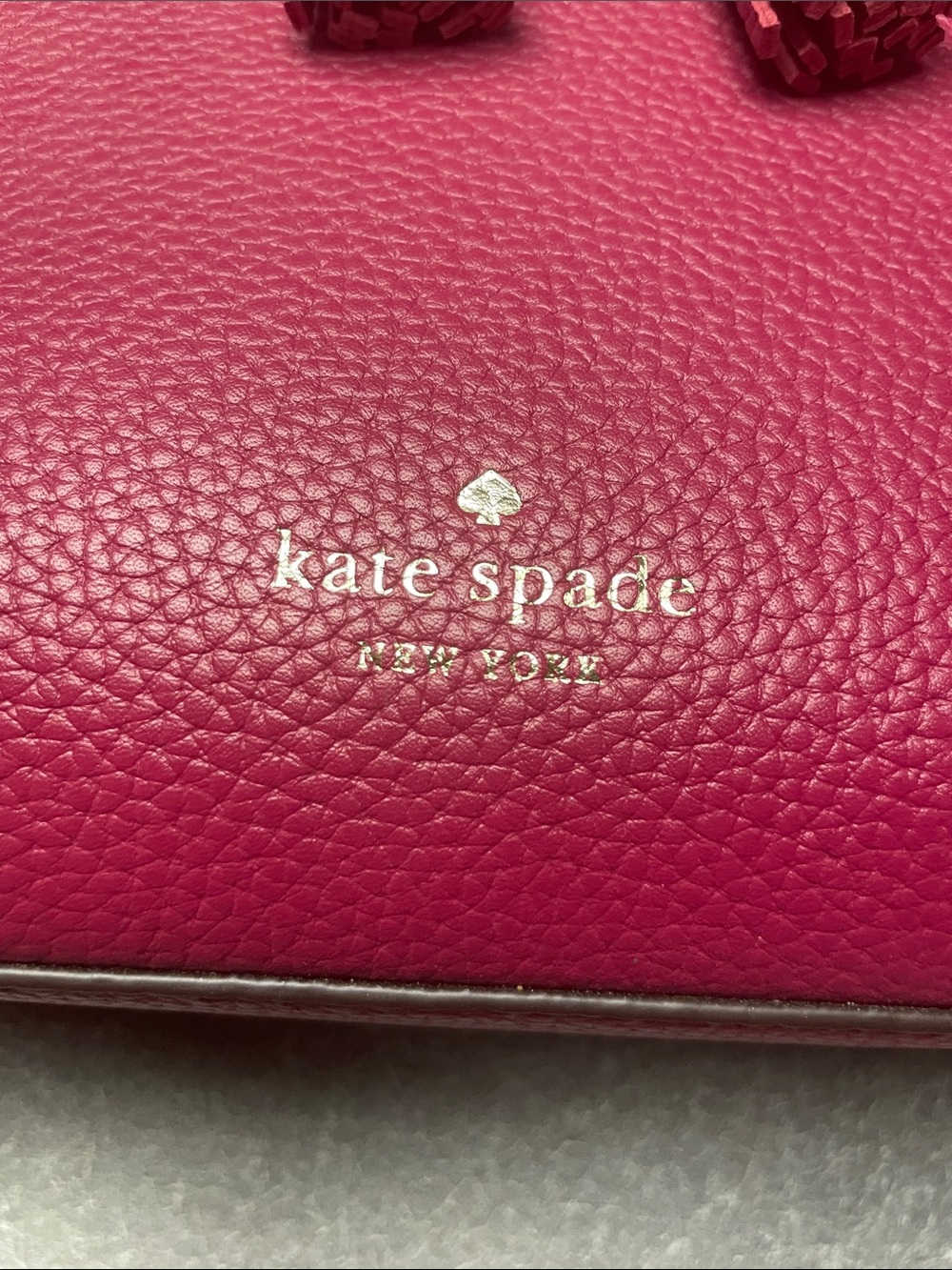kate spade deep pink Pebbled Leather Bow Tassel Hayes Small Satchel Shoulder Bag - Picture 6 of 8